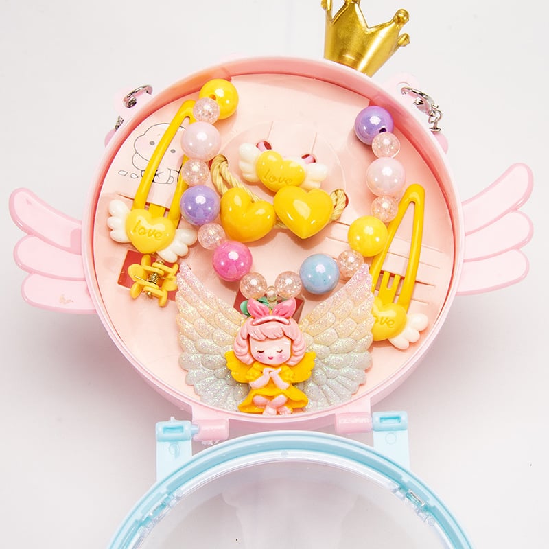 Vaikų kaklo grandinių komplektas su undinėlės pakabuku, angelų sparnais ir Princesių serija – rankų darbo akriliniai papuošalai vaikams, amžius 3–10 metų