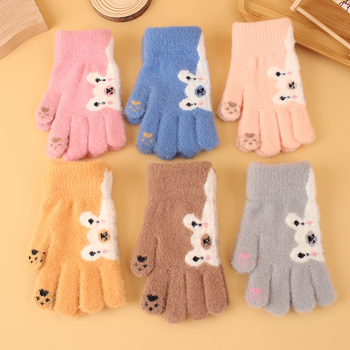 Bērnu ziemas cimdi no mohair, adīti Jacquard, silti, universāli, karikatūras lācis