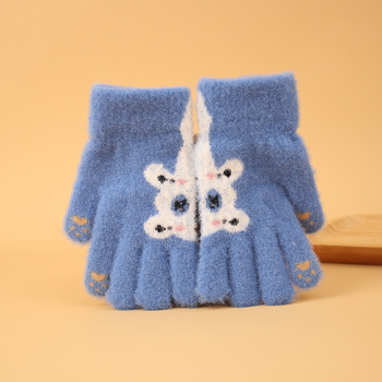 Bērnu ziemas cimdi no mohair, adīti Jacquard, silti, universāli, karikatūras lācis