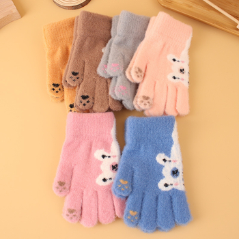 Bērnu ziemas cimdi no mohair, adīti Jacquard, silti, universāli, karikatūras lācis