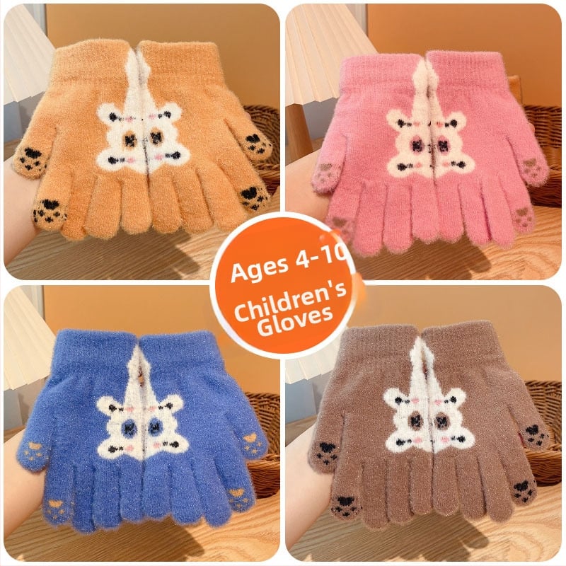 Bērnu ziemas cimdi no mohair, adīti Jacquard, silti, universāli, karikatūras lācis