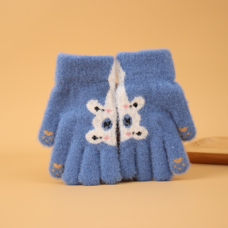 Bērnu ziemas cimdi no mohair, adīti Jacquard, silti, universāli, karikatūras lācis