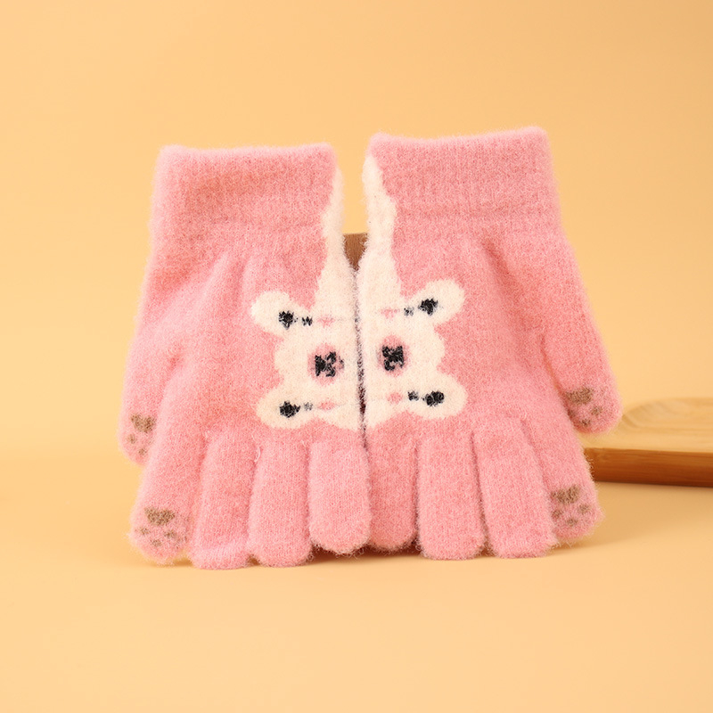 Bērnu ziemas cimdi no mohair, adīti Jacquard, silti, universāli, karikatūras lācis