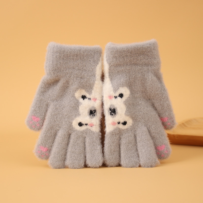 Bērnu ziemas cimdi no mohair, adīti Jacquard, silti, universāli, karikatūras lācis