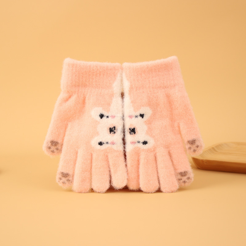 Bērnu ziemas cimdi no mohair, adīti Jacquard, silti, universāli, karikatūras lācis