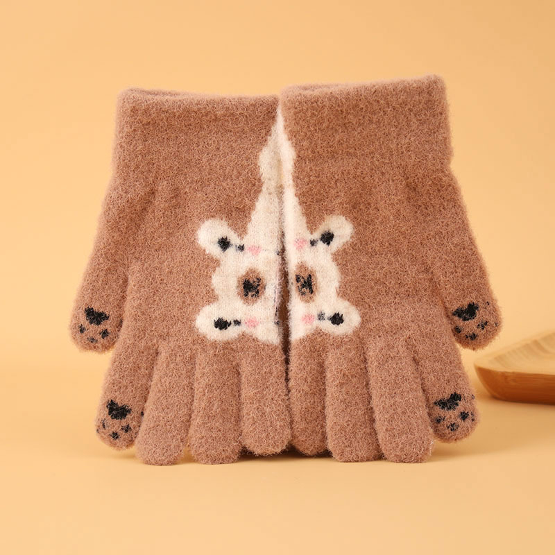 Bērnu ziemas cimdi no mohair, adīti Jacquard, silti, universāli, karikatūras lācis