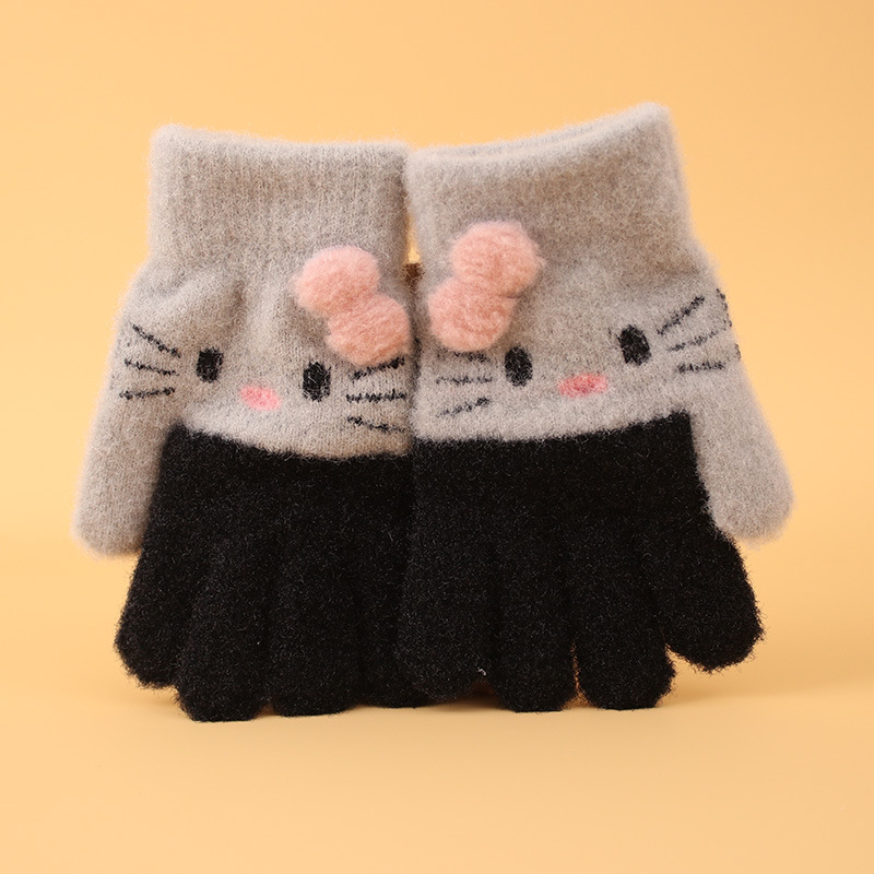 Bērnu ziemas cimdi no mohair, adīti Jacquard, silti, universāli, karikatūras lācis