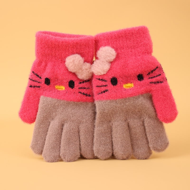 Bērnu ziemas cimdi no mohair, adīti Jacquard, silti, universāli, karikatūras lācis