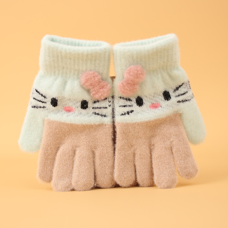 Bērnu ziemas cimdi no mohair, adīti Jacquard, silti, universāli, karikatūras lācis