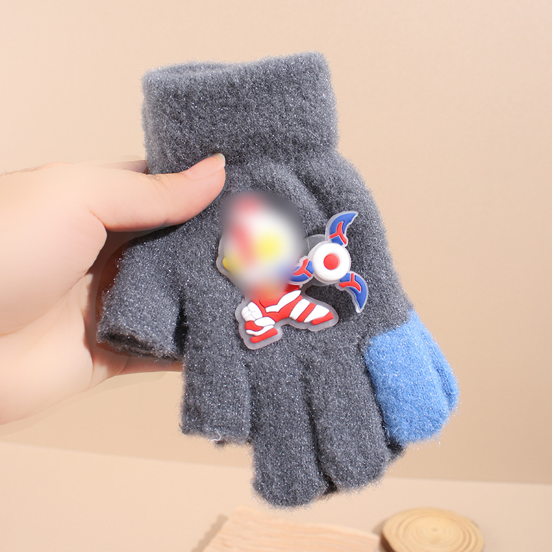 Bērnu ziemas cimdi no mohair, adīti Jacquard, silti, universāli, karikatūras lācis