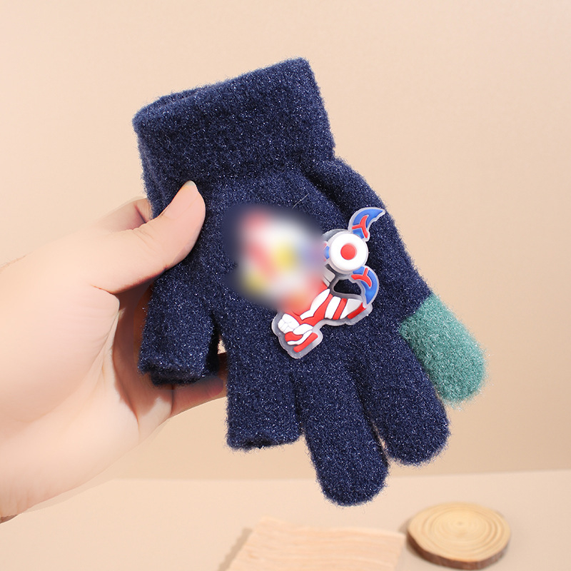 Bērnu ziemas cimdi no mohair, adīti Jacquard, silti, universāli, karikatūras lācis