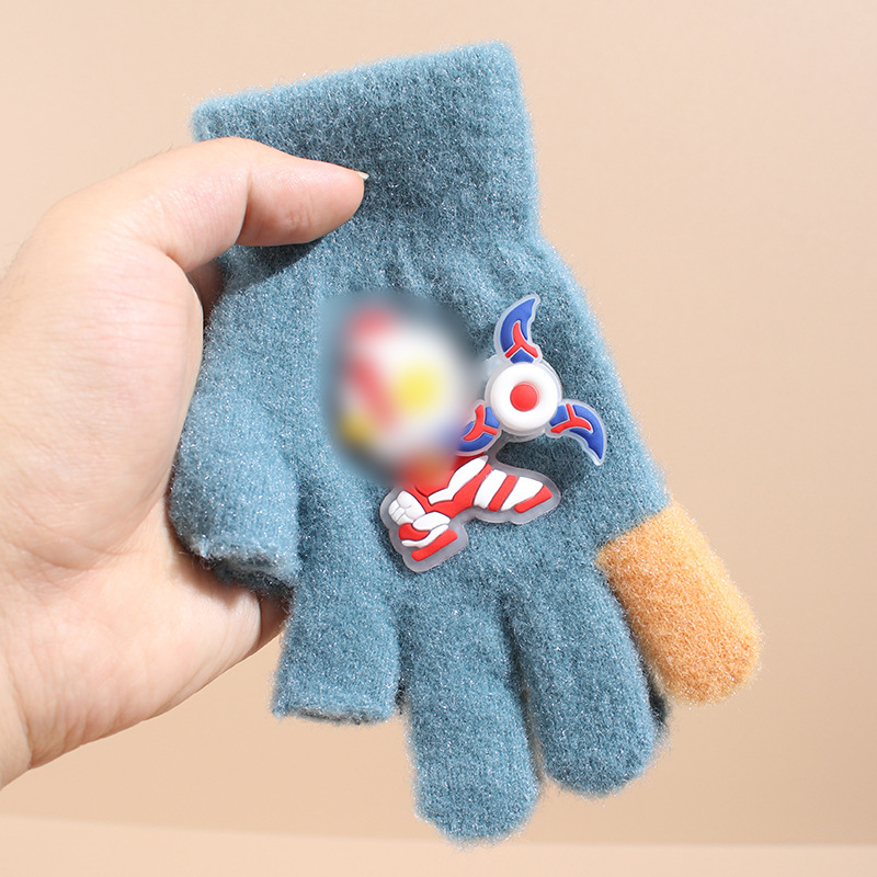 Bērnu ziemas cimdi no mohair, adīti Jacquard, silti, universāli, karikatūras lācis