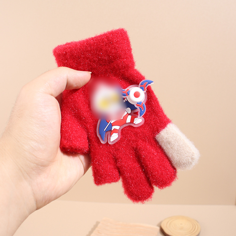 Bērnu ziemas cimdi no mohair, adīti Jacquard, silti, universāli, karikatūras lācis