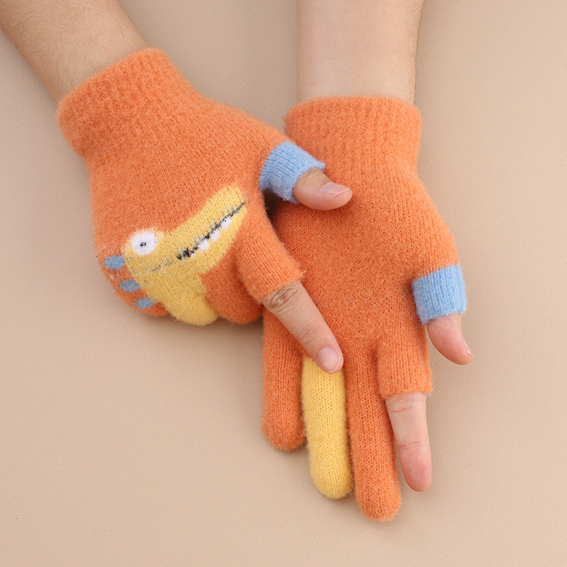 Bērnu ziemas cimdi no mohair, adīti Jacquard, silti, universāli, karikatūras lācis