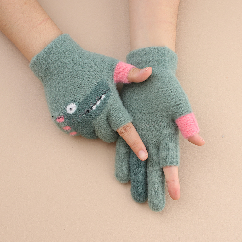 Bērnu ziemas cimdi no mohair, adīti Jacquard, silti, universāli, karikatūras lācis