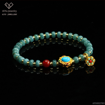 Kék víz jade abakusz gyöngyökből álló karkötő, DIY dizájn, kézzel kötött, etnikai stílus