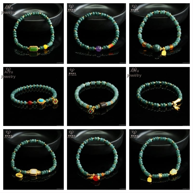 Kék víz jade abakusz gyöngyökből álló karkötő, DIY dizájn, kézzel kötött, etnikai stílus