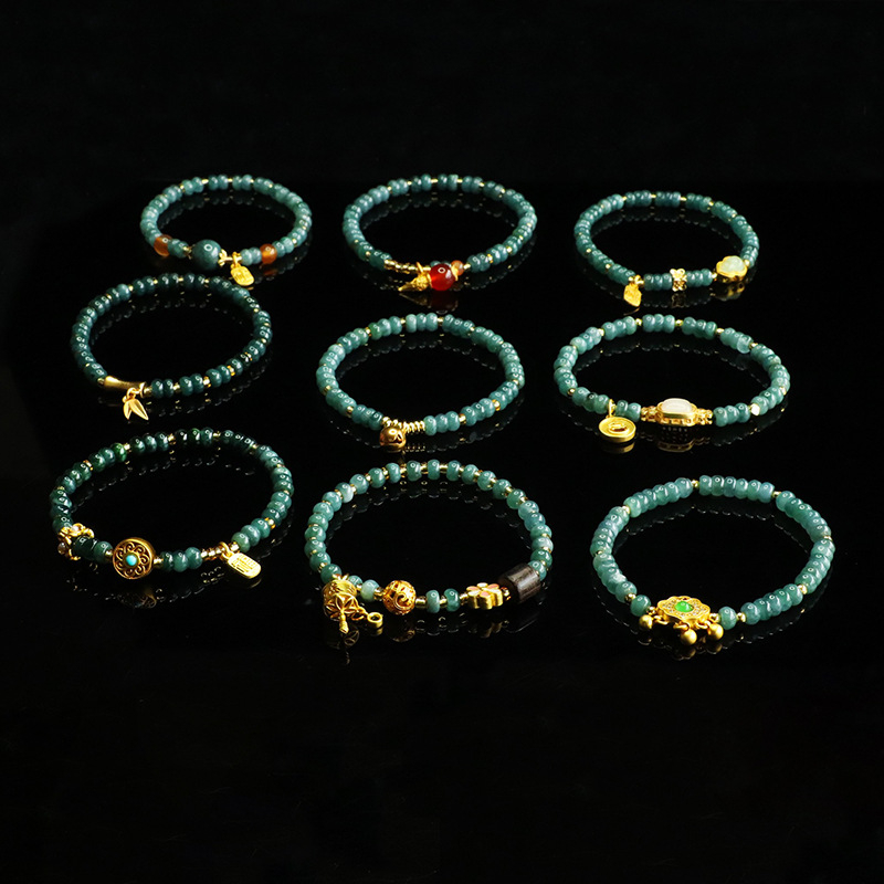 Kék víz jade abakusz gyöngyökből álló karkötő, DIY dizájn, kézzel kötött, etnikai stílus