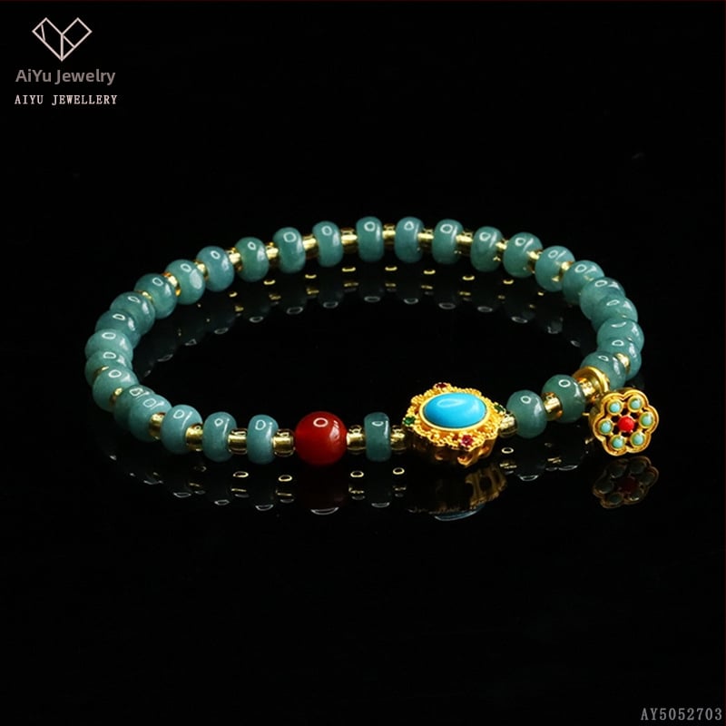 Kék víz jade abakusz gyöngyökből álló karkötő, DIY dizájn, kézzel kötött, etnikai stílus