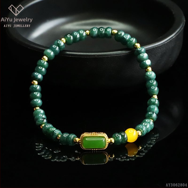 Kék víz jade abakusz gyöngyökből álló karkötő, DIY dizájn, kézzel kötött, etnikai stílus