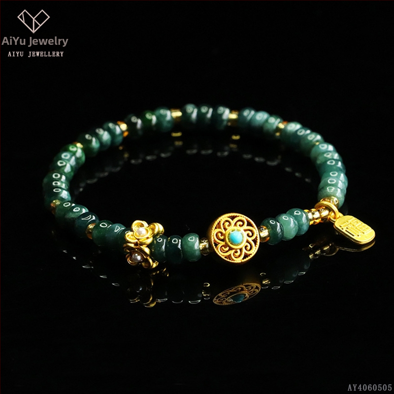 Kék víz jade abakusz gyöngyökből álló karkötő, DIY dizájn, kézzel kötött, etnikai stílus