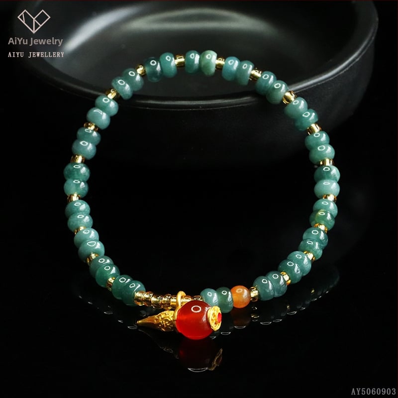 Kék víz jade abakusz gyöngyökből álló karkötő, DIY dizájn, kézzel kötött, etnikai stílus