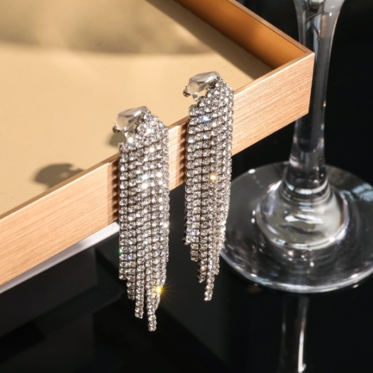 Ilgi kutai auskarai su rhinestones, geometrinė forma, nerūdijančio plieno ausies smeigtukai, įstatytais diamantais