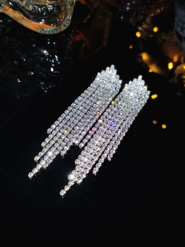 Ilgi kutai auskarai su rhinestones, geometrinė forma, nerūdijančio plieno ausies smeigtukai, įstatytais diamantais