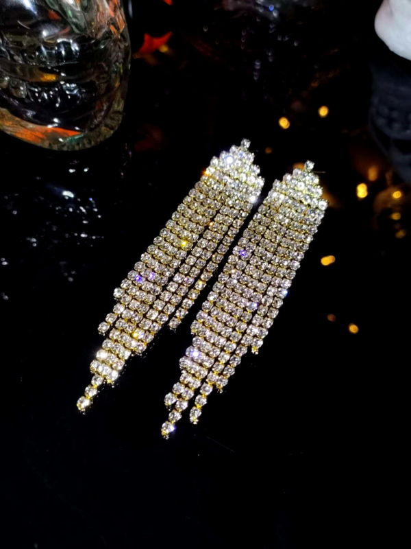 Ilgi kutai auskarai su rhinestones, geometrinė forma, nerūdijančio plieno ausies smeigtukai, įstatytais diamantais