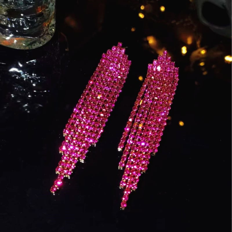 Ilgi kutai auskarai su rhinestones, geometrinė forma, nerūdijančio plieno ausies smeigtukai, įstatytais diamantais