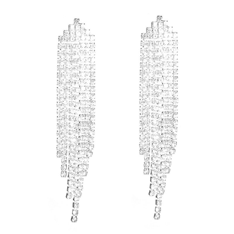 Ilgi kutai auskarai su rhinestones, geometrinė forma, nerūdijančio plieno ausies smeigtukai, įstatytais diamantais