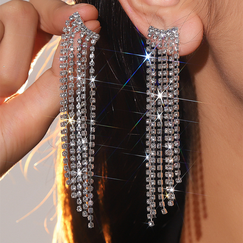 Ilgi kutai auskarai su rhinestones, geometrinė forma, nerūdijančio plieno ausies smeigtukai, įstatytais diamantais