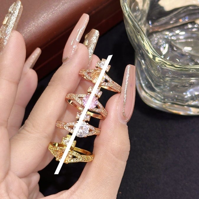 Atviras žiedas su Saturno planetos motyvu, varis, elektroplakavimas, moterų mada, pavasaris 2025 leidimas