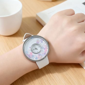 Moteriškas kvarcinis laikrodis su odine juosta, apvaliu spindinčiu cifernalu, Seagull Z618 mechanizmas, cinko lydinio korpusas, nėra atsparus vandeniui