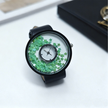 Moteriškas kvarcinis laikrodis su odine juosta, apvaliu spindinčiu cifernalu, Seagull Z618 mechanizmas, cinko lydinio korpusas, nėra atsparus vandeniui