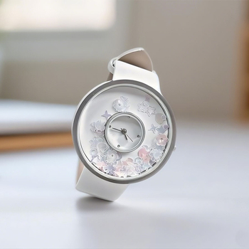 Moteriškas kvarcinis laikrodis su odine juosta, apvaliu spindinčiu cifernalu, Seagull Z618 mechanizmas, cinko lydinio korpusas, nėra atsparus vandeniui