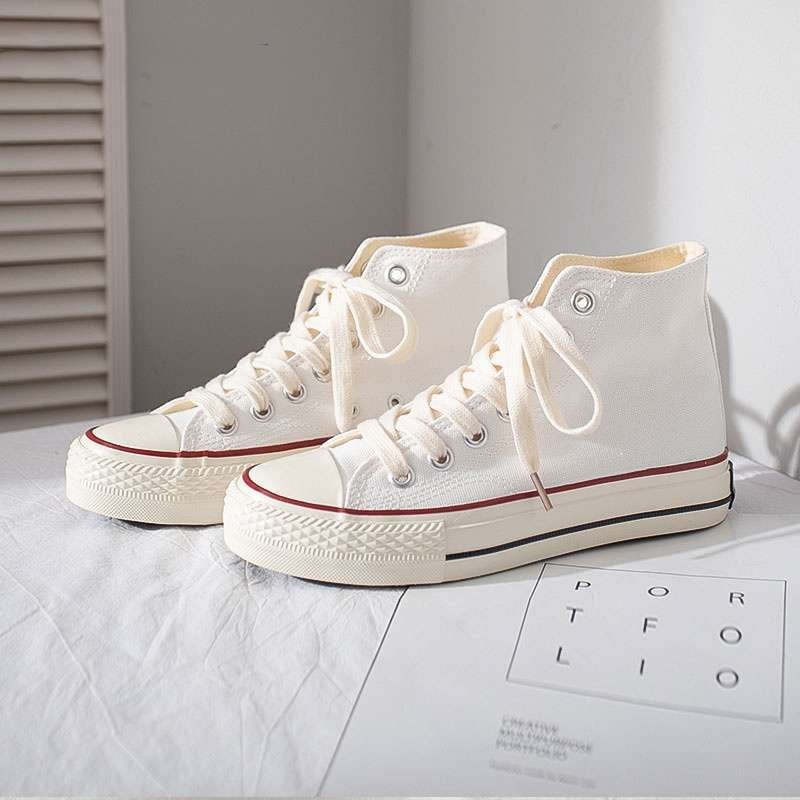 Ženske platnene tenisice s srednjom visinom gornje strane, gumom potplatom, pamukom podstavom i vezicama