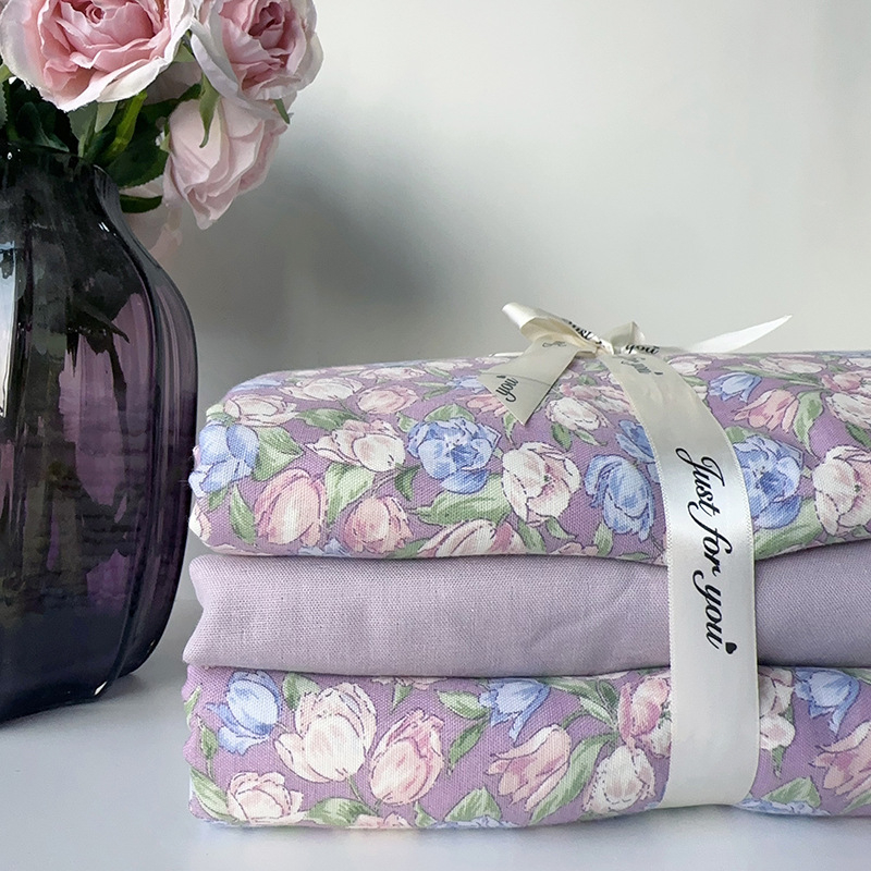 Pastoralni stil četverodijelni set posteljine od 100% pamuka, twill tkanina, reactive print, biljni cvjetni uzorak, 60 vlakana