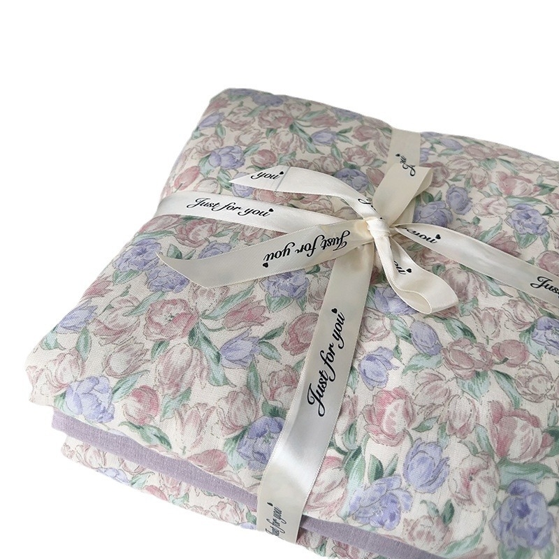 Pastoralni stil četverodijelni set posteljine od 100% pamuka, twill tkanina, reactive print, biljni cvjetni uzorak, 60 vlakana