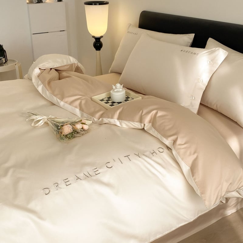 Light Luxury 120 siūlų ilgos medvilnės lovos komplektas, keturi gabalai, siuvinėjama Twill audinys, reaktyvus dažymas, svoris 2000–2500 g