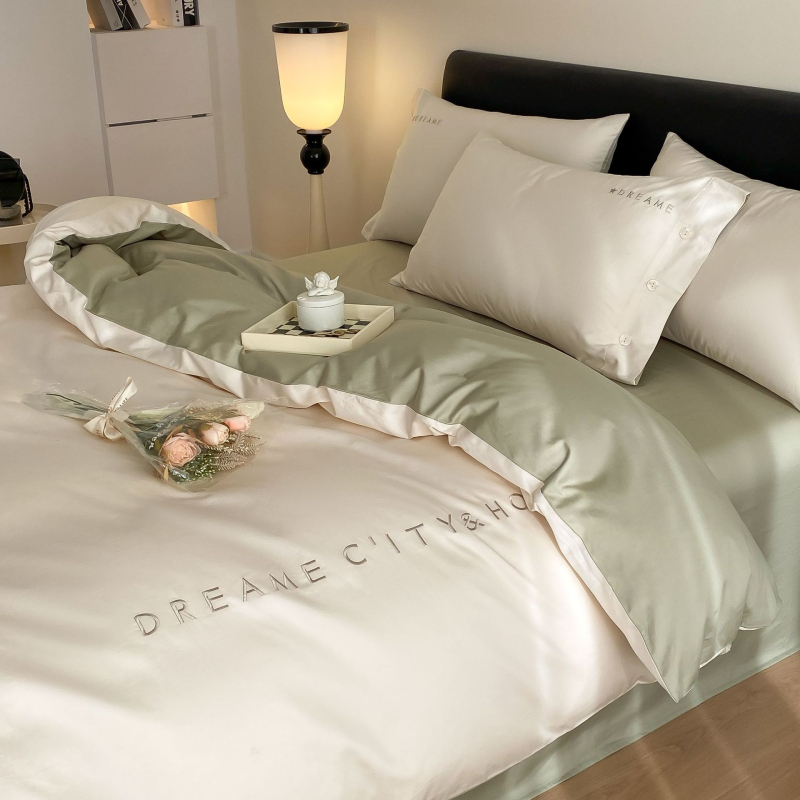 Light Luxury 120 siūlų ilgos medvilnės lovos komplektas, keturi gabalai, siuvinėjama Twill audinys, reaktyvus dažymas, svoris 2000–2500 g