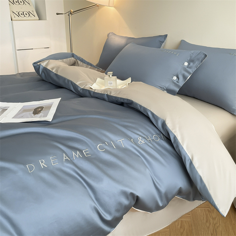 Light Luxury 120 siūlų ilgos medvilnės lovos komplektas, keturi gabalai, siuvinėjama Twill audinys, reaktyvus dažymas, svoris 2000–2500 g