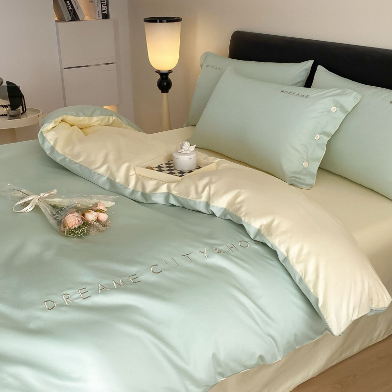 Light Luxury 120 siūlų ilgos medvilnės lovos komplektas, keturi gabalai, siuvinėjama Twill audinys, reaktyvus dažymas, svoris 2000–2500 g