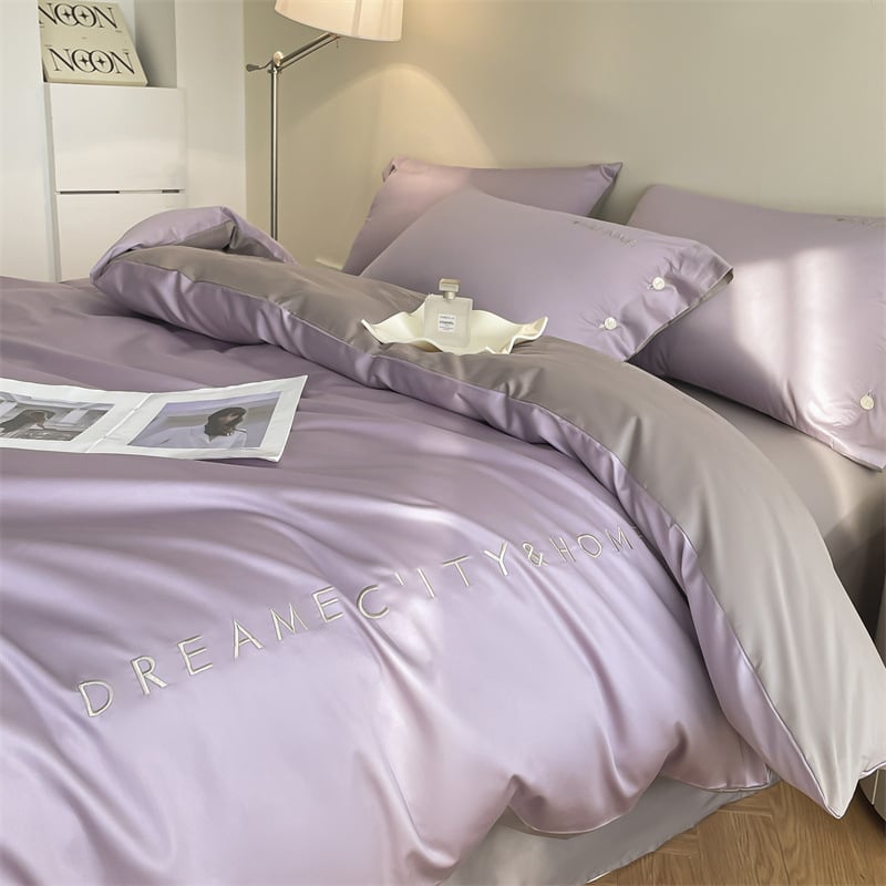 Light Luxury 120 siūlų ilgos medvilnės lovos komplektas, keturi gabalai, siuvinėjama Twill audinys, reaktyvus dažymas, svoris 2000–2500 g