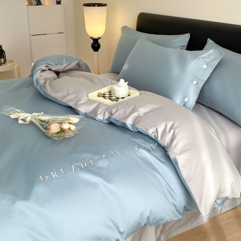 Light Luxury 120 siūlų ilgos medvilnės lovos komplektas, keturi gabalai, siuvinėjama Twill audinys, reaktyvus dažymas, svoris 2000–2500 g