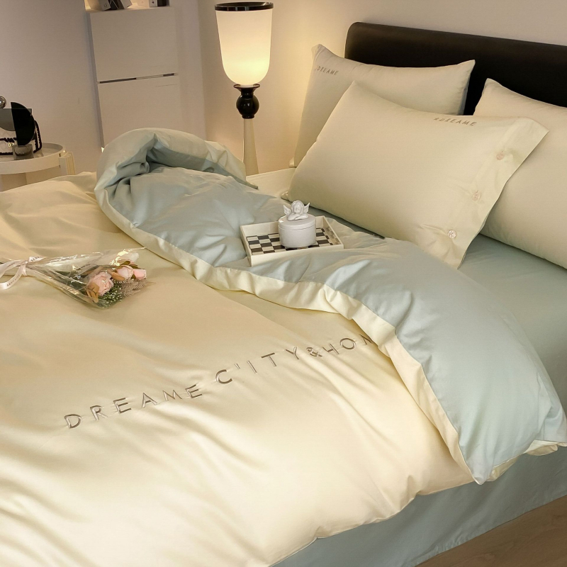 Light Luxury 120 siūlų ilgos medvilnės lovos komplektas, keturi gabalai, siuvinėjama Twill audinys, reaktyvus dažymas, svoris 2000–2500 g