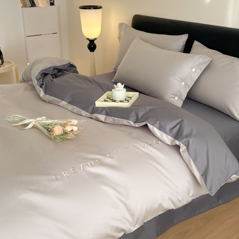 Light Luxury 120 siūlų ilgos medvilnės lovos komplektas, keturi gabalai, siuvinėjama Twill audinys, reaktyvus dažymas, svoris 2000–2500 g