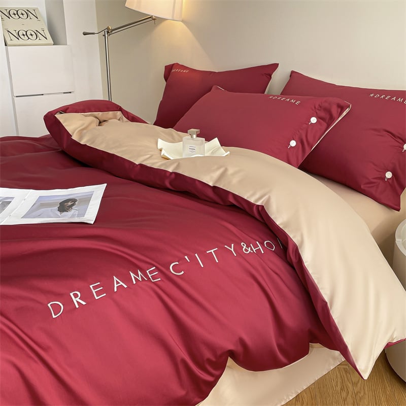 Light Luxury 120 siūlų ilgos medvilnės lovos komplektas, keturi gabalai, siuvinėjama Twill audinys, reaktyvus dažymas, svoris 2000–2500 g