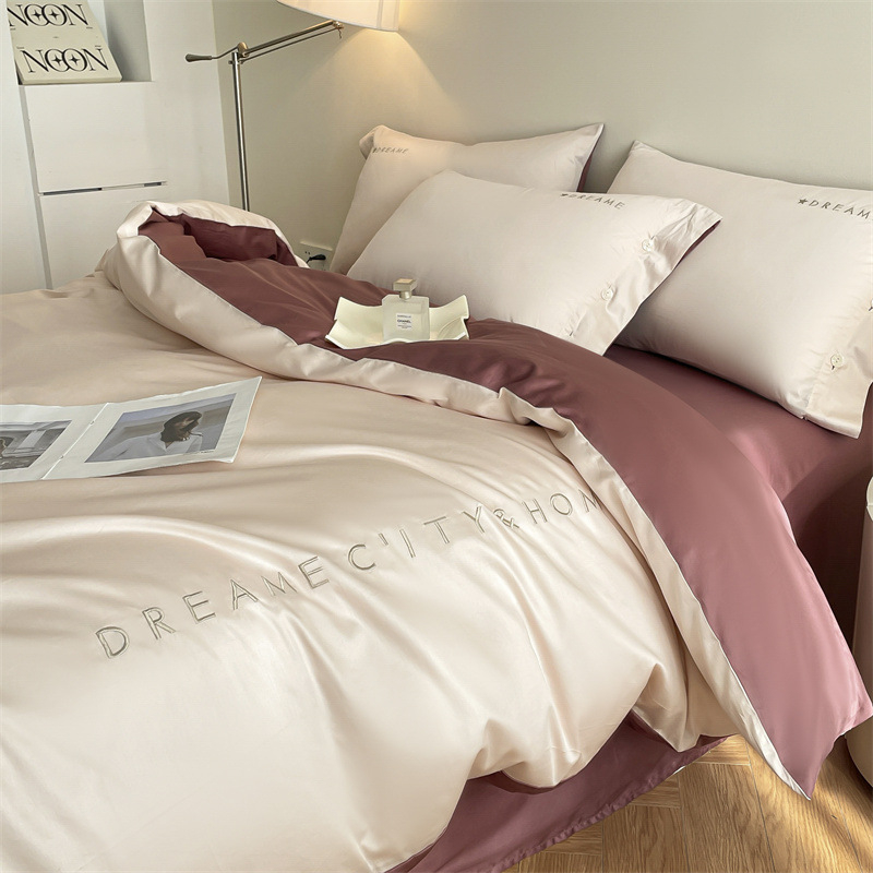 Light Luxury 120 siūlų ilgos medvilnės lovos komplektas, keturi gabalai, siuvinėjama Twill audinys, reaktyvus dažymas, svoris 2000–2500 g