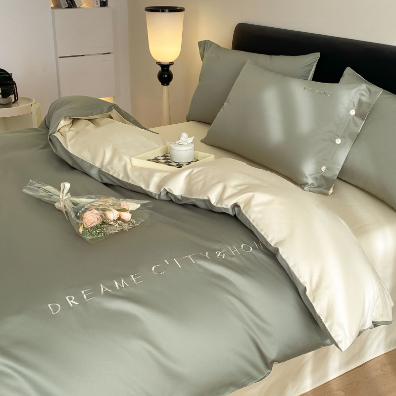 Light Luxury 120 siūlų ilgos medvilnės lovos komplektas, keturi gabalai, siuvinėjama Twill audinys, reaktyvus dažymas, svoris 2000–2500 g